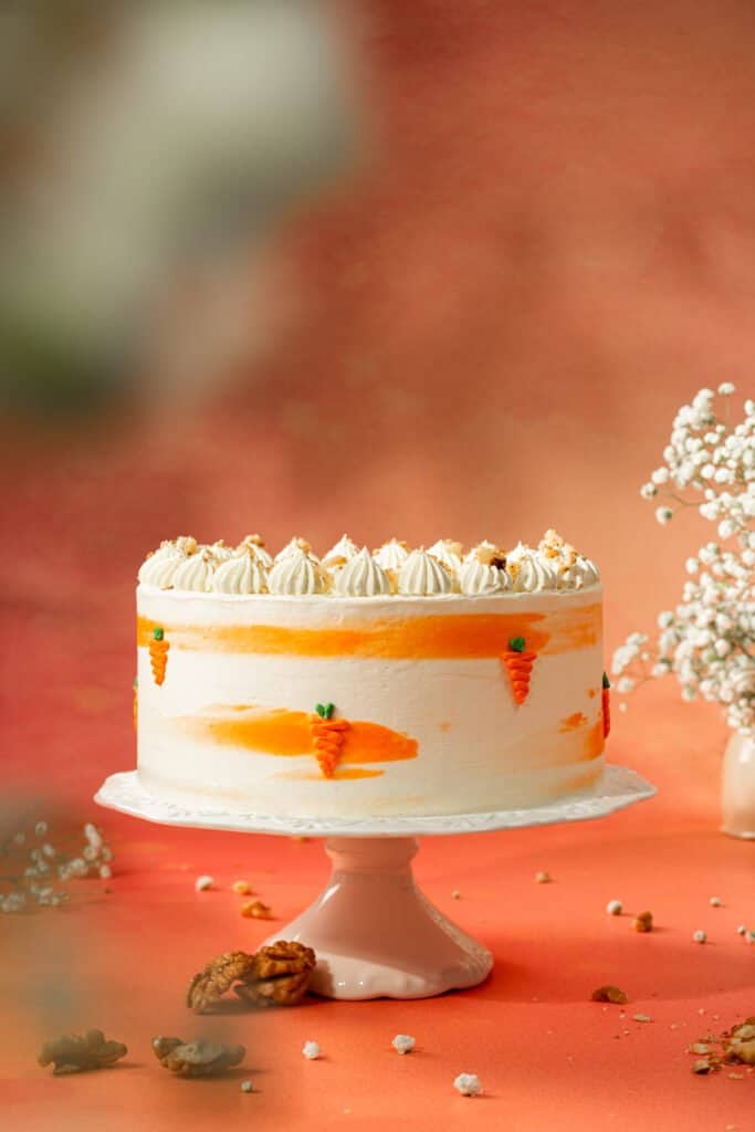 Classic American carrot cake with cream cheese frosting